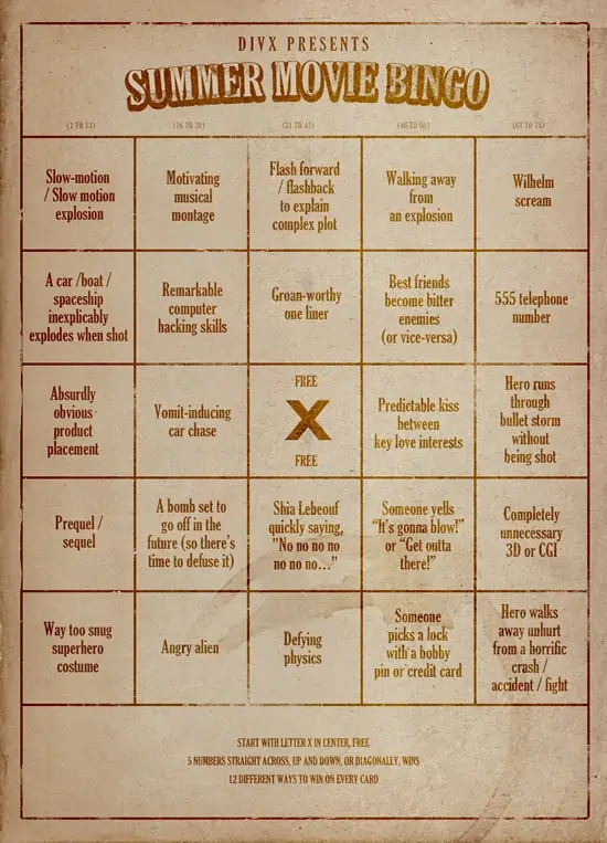 Summer Movie Bingo