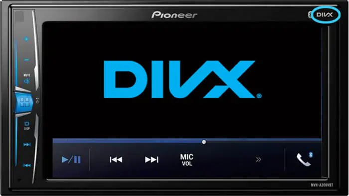 In-car DivX device showing DivX logo